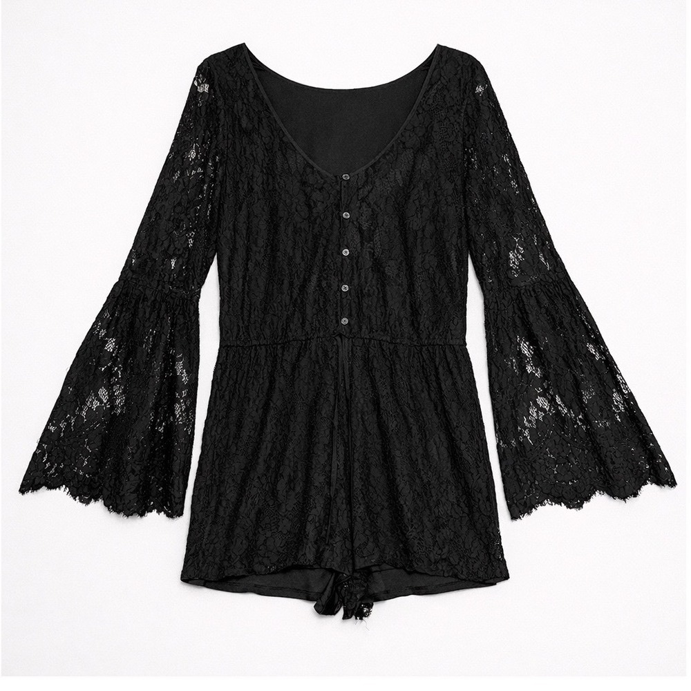 American Rag‎ Black Lace Bell Sleeve Romper – Size XL